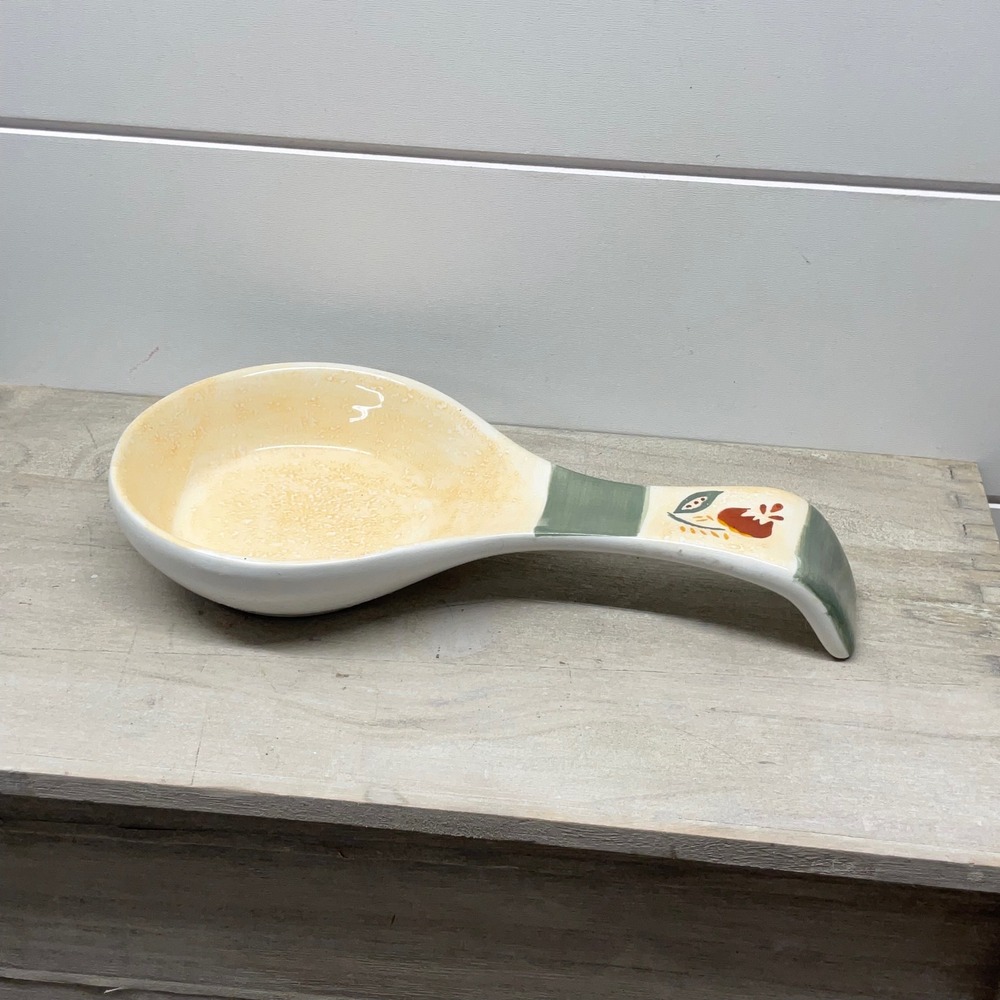K.I.C. Brushes Handpainted Ceramic Spoon Rest Yellow Floral Farmhouse Kitchen